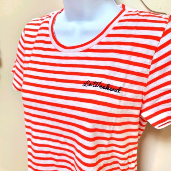 EUC J Crew sz Small S “Le Weekend" Chain-stitch Graphic Red Striped T-shirt NWT - Picture 3 of 5